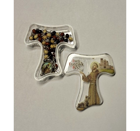 FRANČIŠKOV ROŽNI VENEC v škatlici v obliki križa Tav